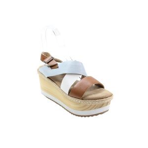 Five Worlds Womens Chunky Strap Wooden Sole Platform Sandals Beige Size 7